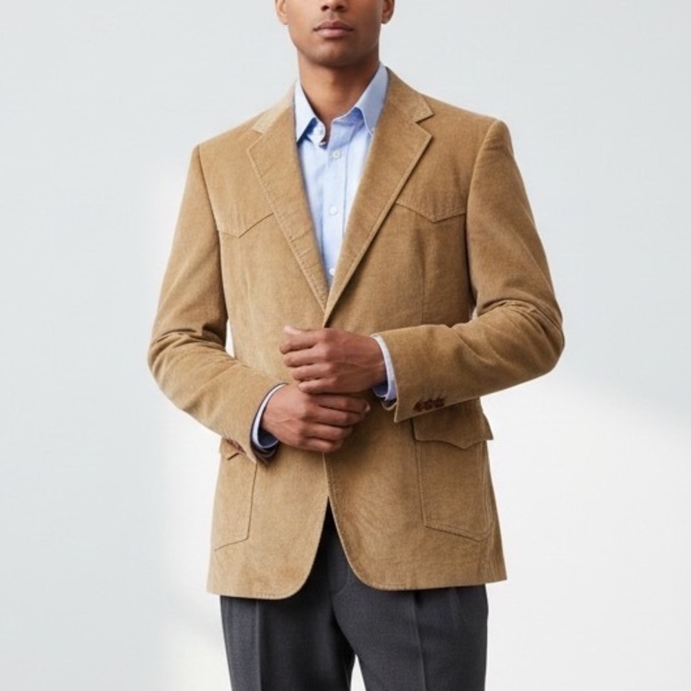 Vintage Levi's Western Wear Blazer Mens 40R‎ Tan Velour Cowboy